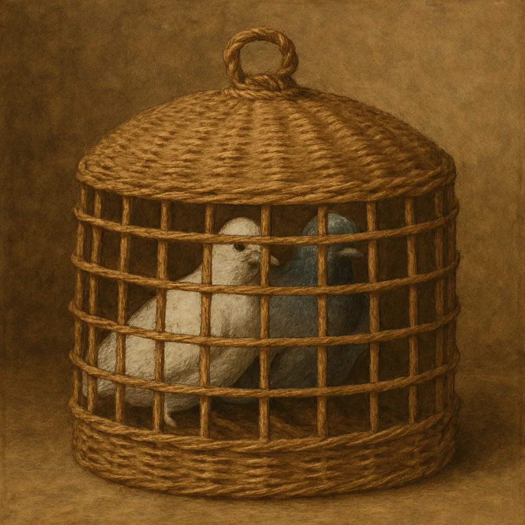 Doves in a cage, awaiting to be sold in the temple and to be used as sacrifice
