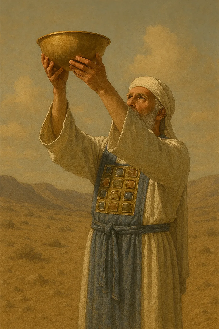 Priest with blood offering in a bowl