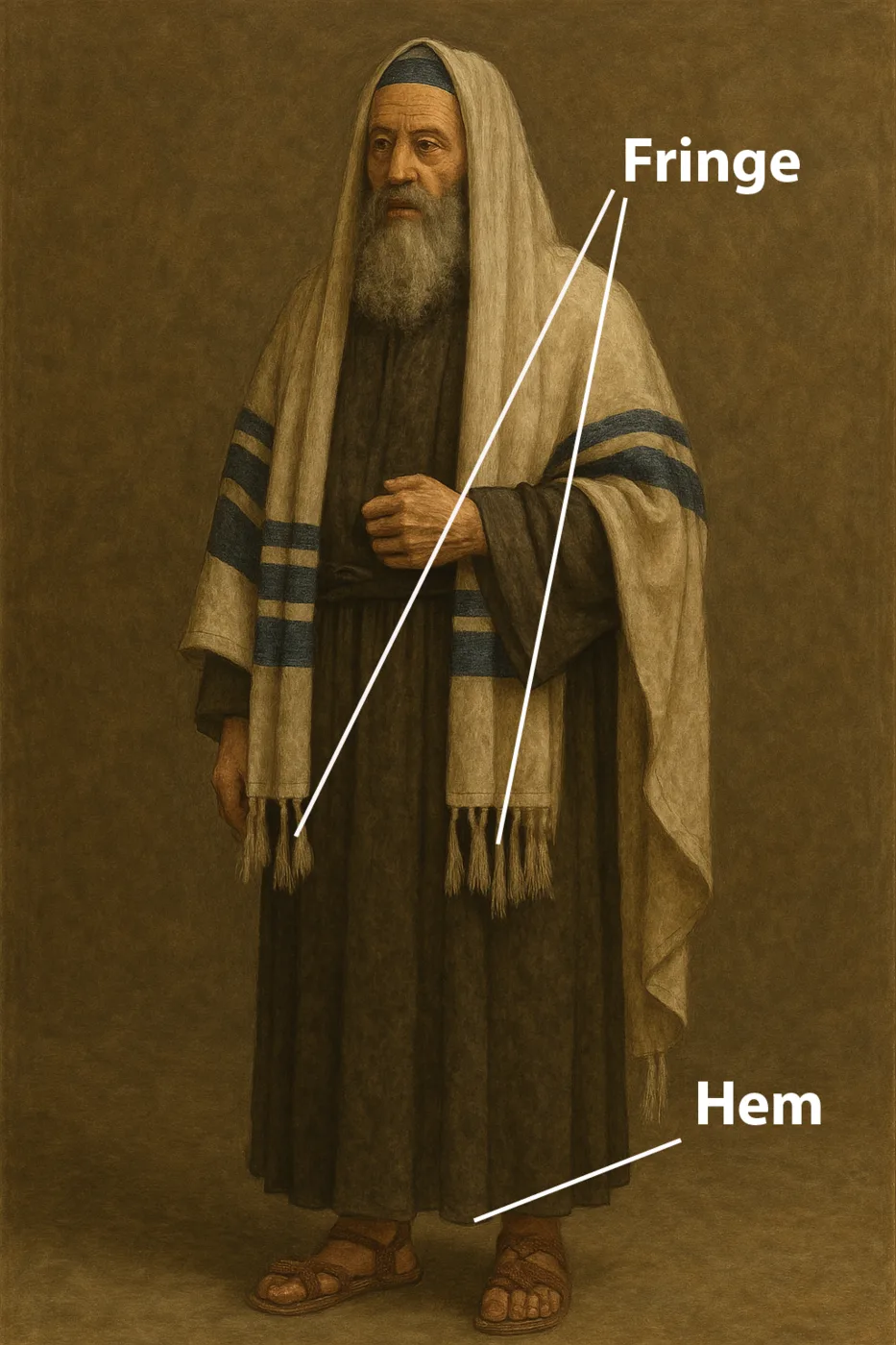 A Pharisee, wearing phylactery and prayer shawl