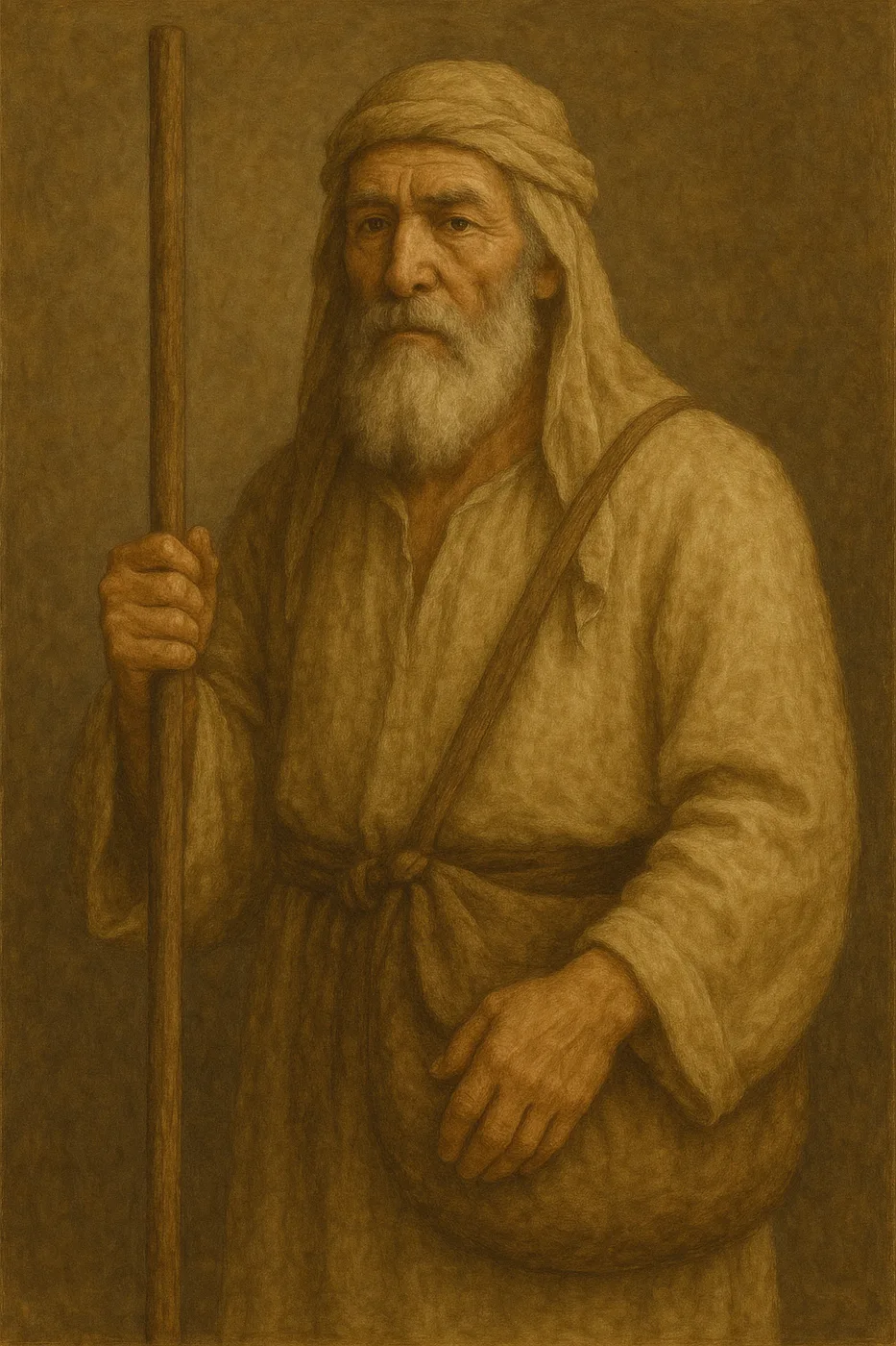 A shepherd carries a bag for food and other provisions