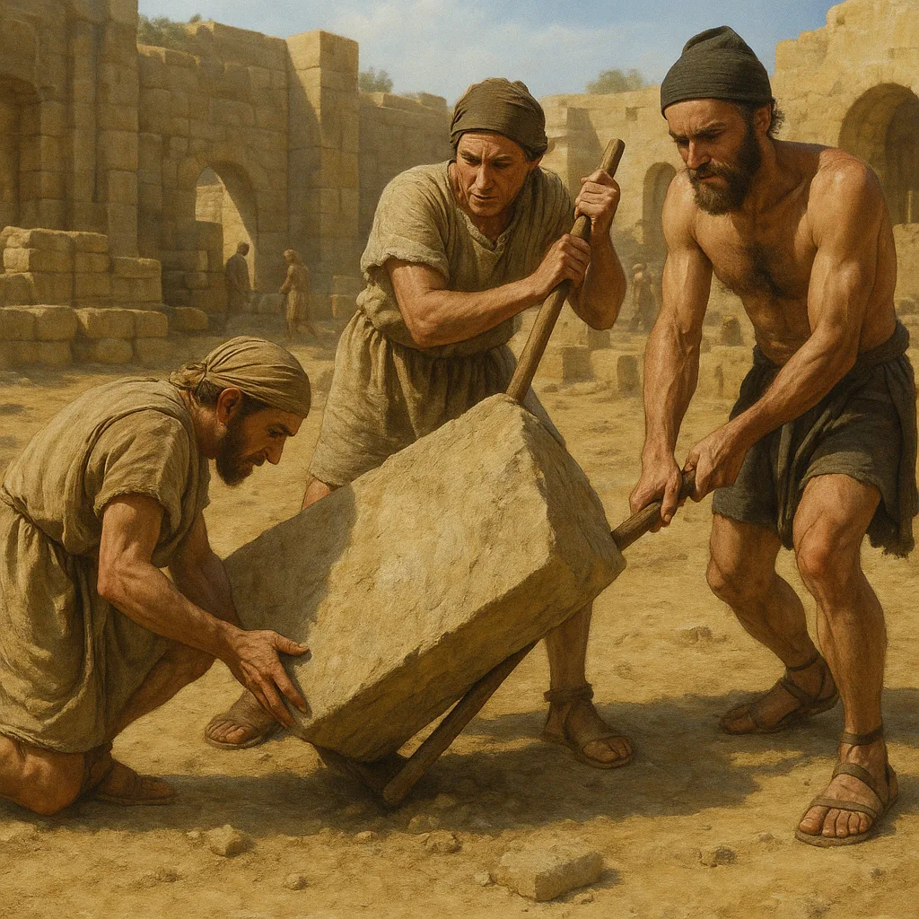 Men moving a building stone