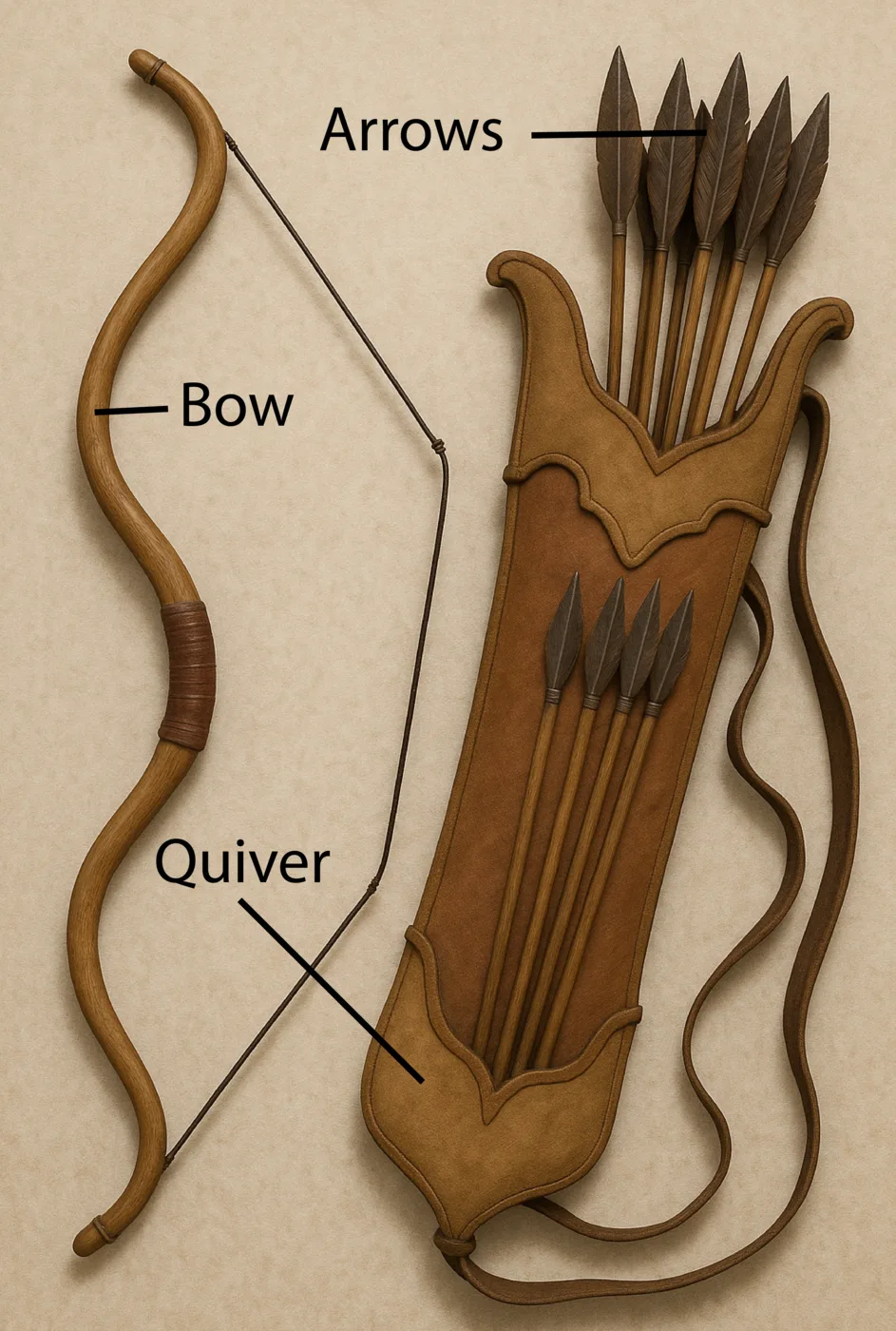 Bow with a quiver for holding the arrows
