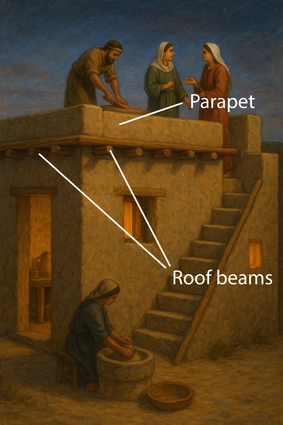 A drawing showing the parts of a house of NT times