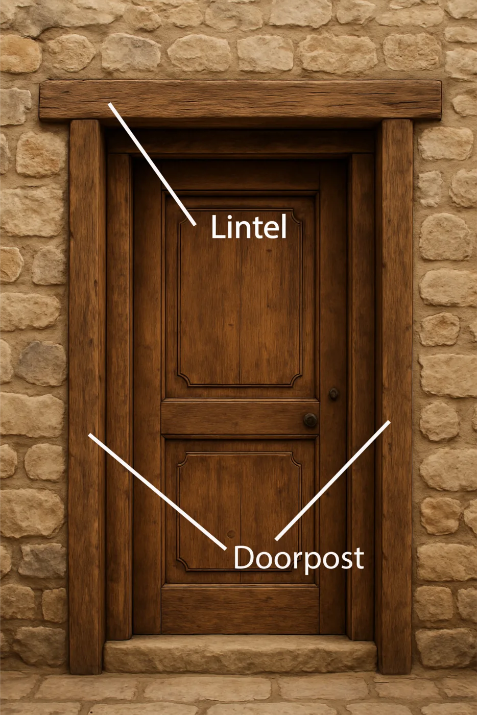 Doorpost and lintel of a door