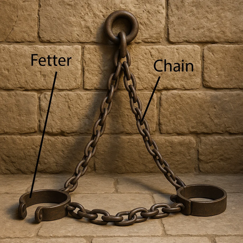 Drawing of fetters (to go around the ankles) attached to chains