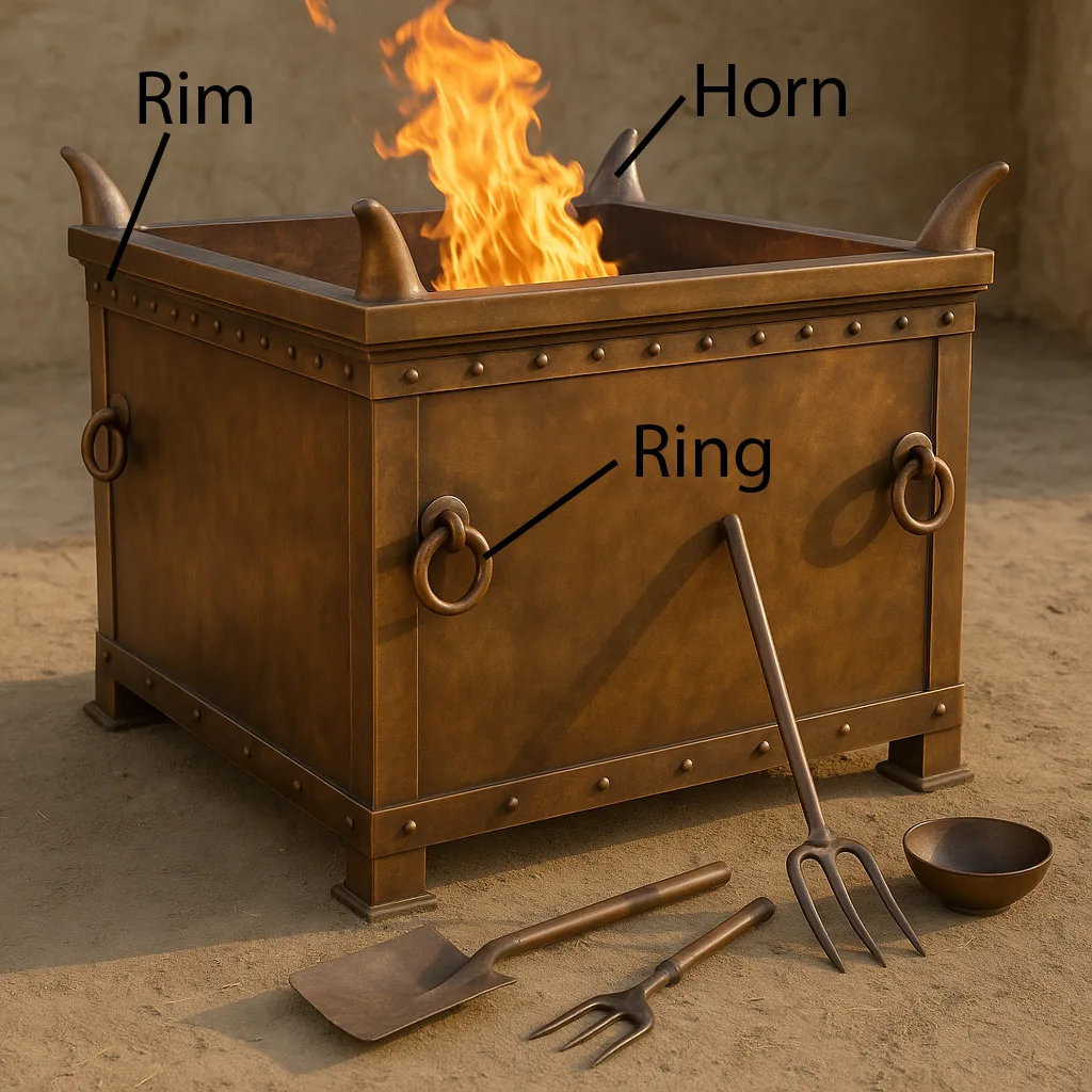 Different features of the altar for burnt offerings in the temple