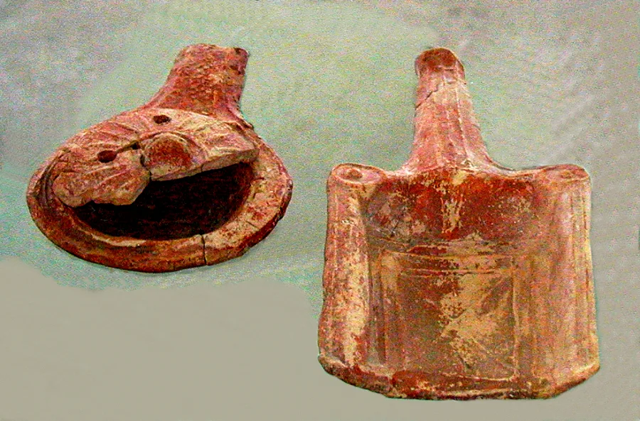 Terracotta censer for burning incense and firepan for moving hot coals