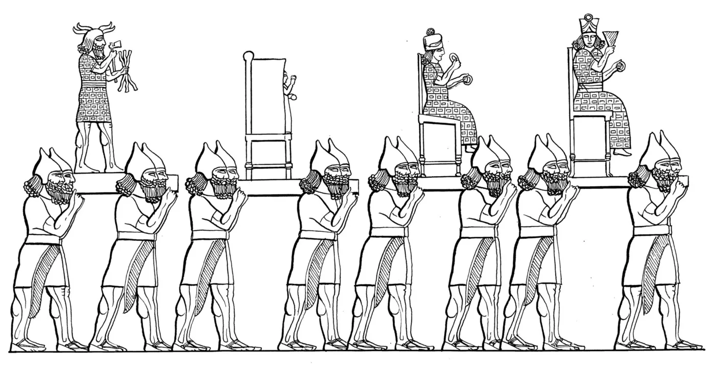 Men carrying idols