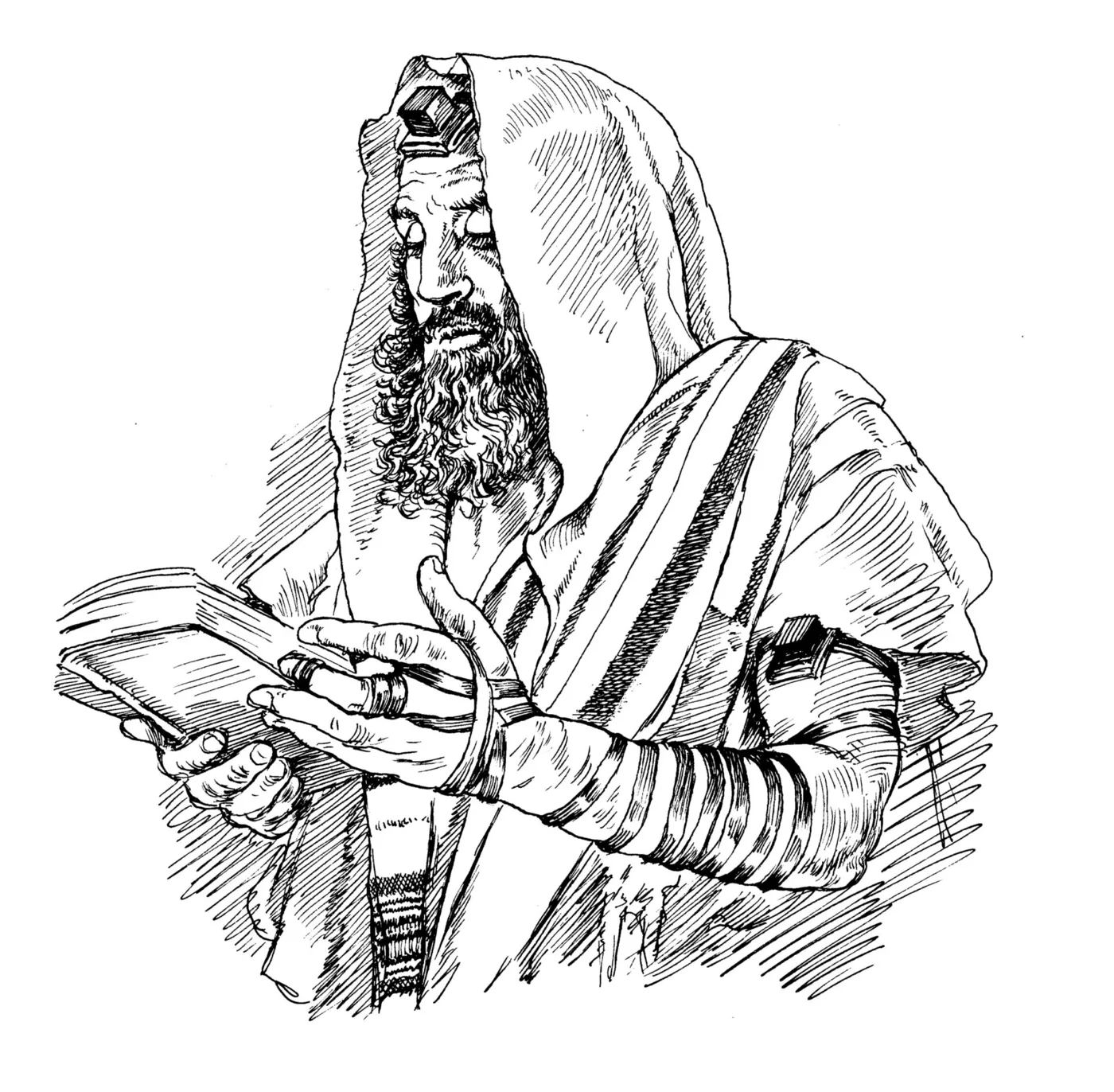 Man with phylacteries on his forehead and arm