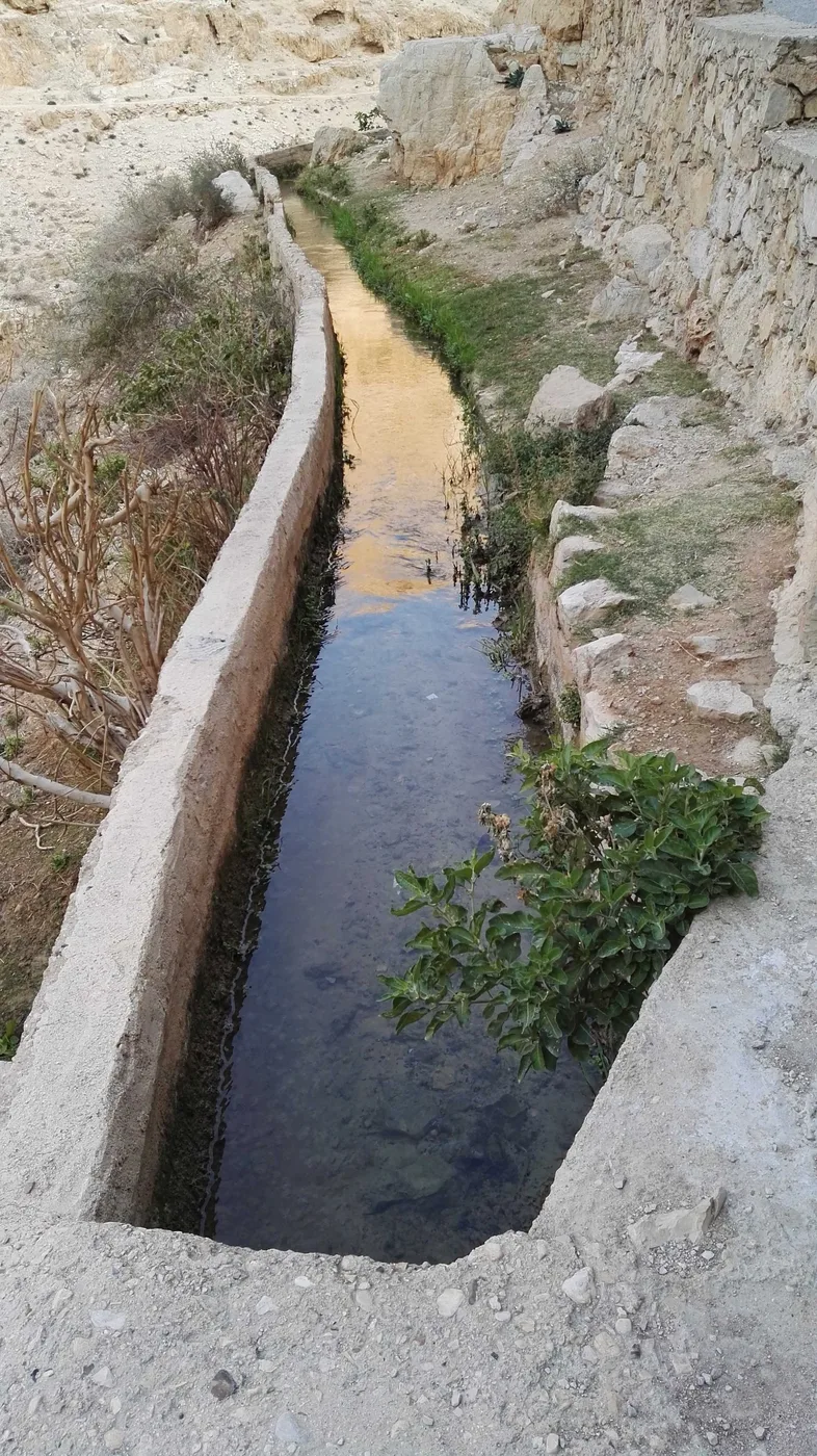 An irrigation channel that runs down from Wadi Kelt to Jericho