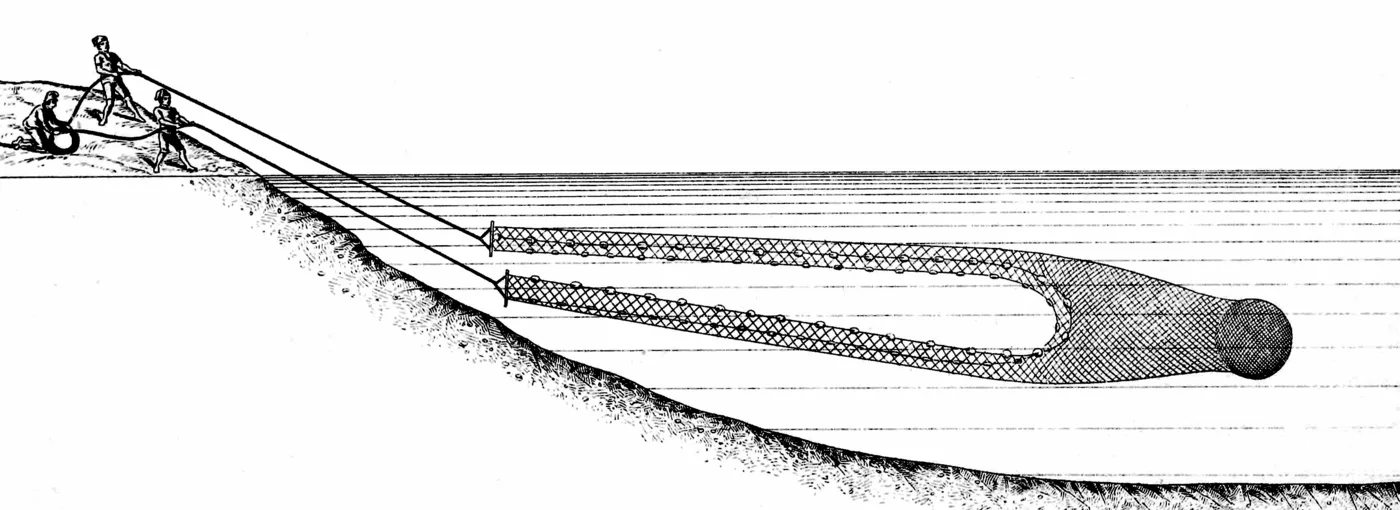 Men drawing in a dragnet