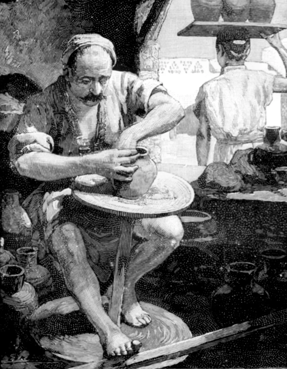 Potter turning wheel with his foot (New Testament times)