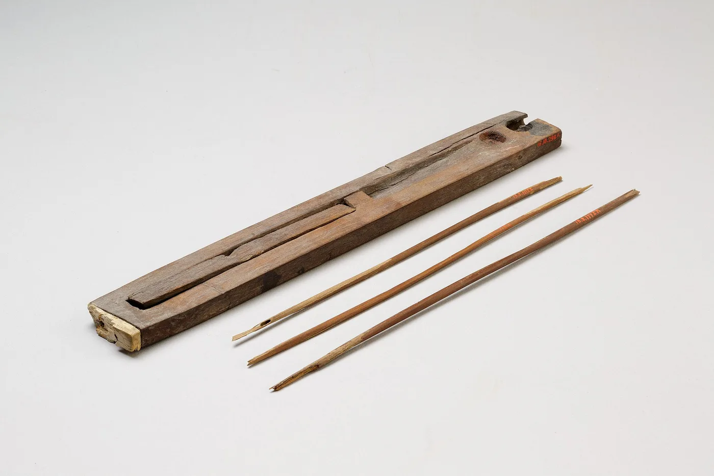 Pens in a case (Wood, ivory, paint, ca. 1635–1458 BCE, Second Intermediate Period–Early New Kingdom, Egypt, Thebes, Asasif)