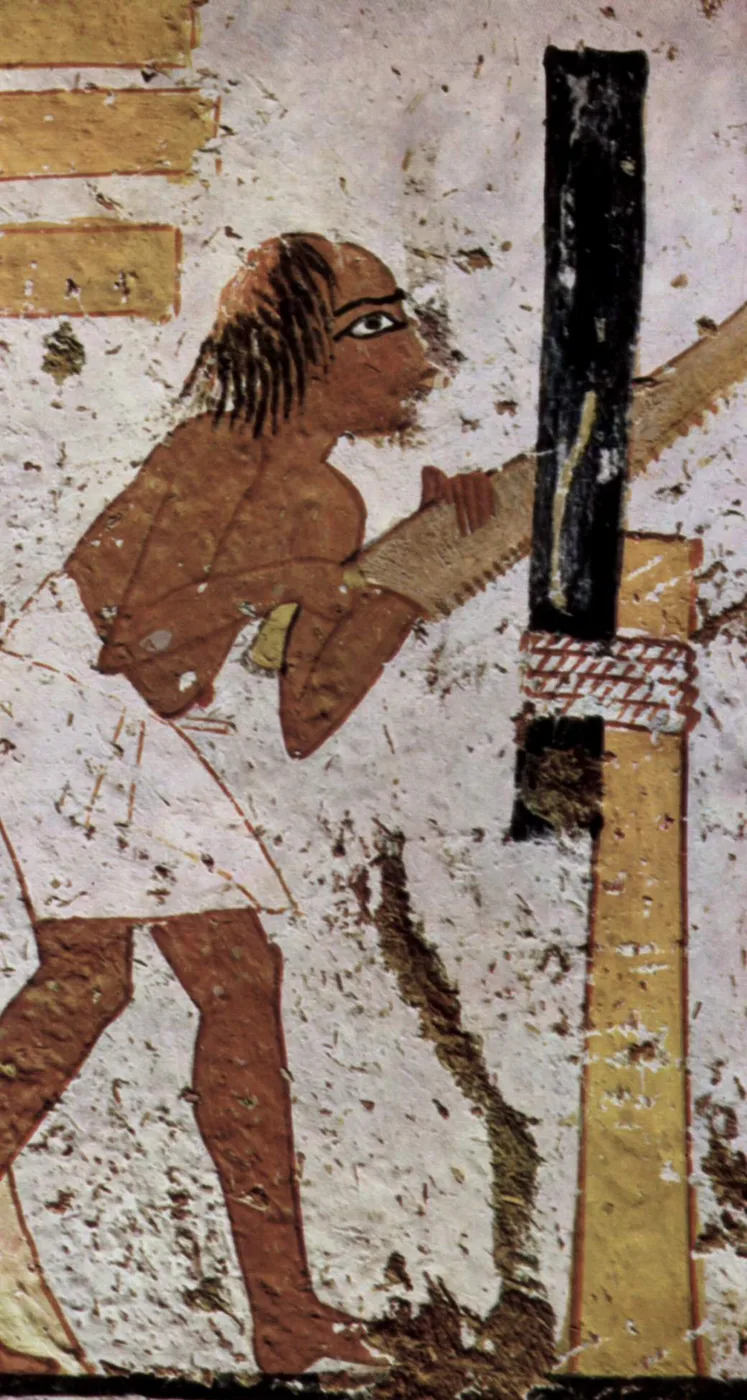Depiction of a carpenter on a mural in the burial chamber of the sculptors Nebamun and Ipuki