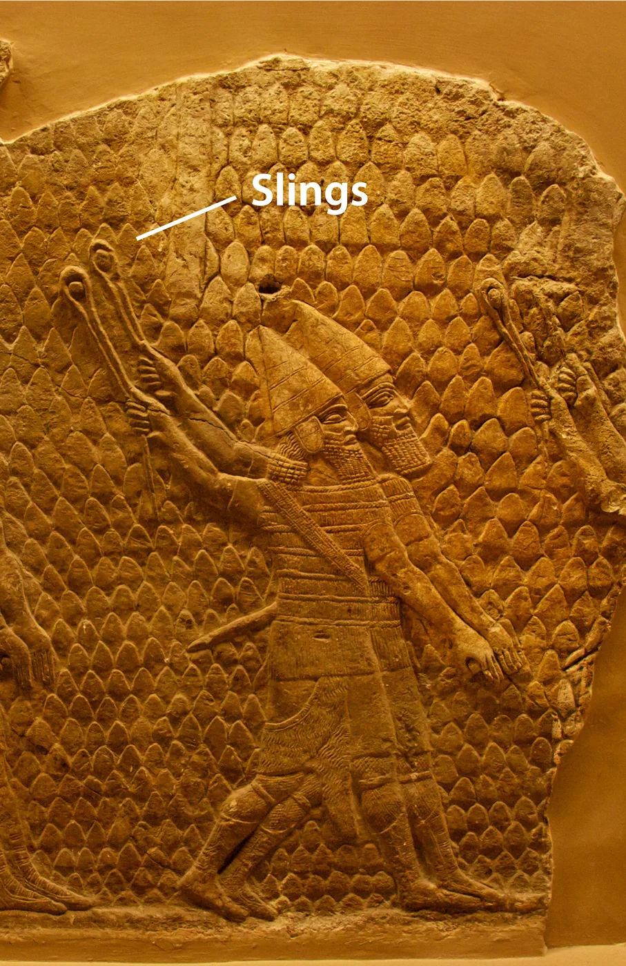 Relief of Assyrian soldiers using slings (British Museum)