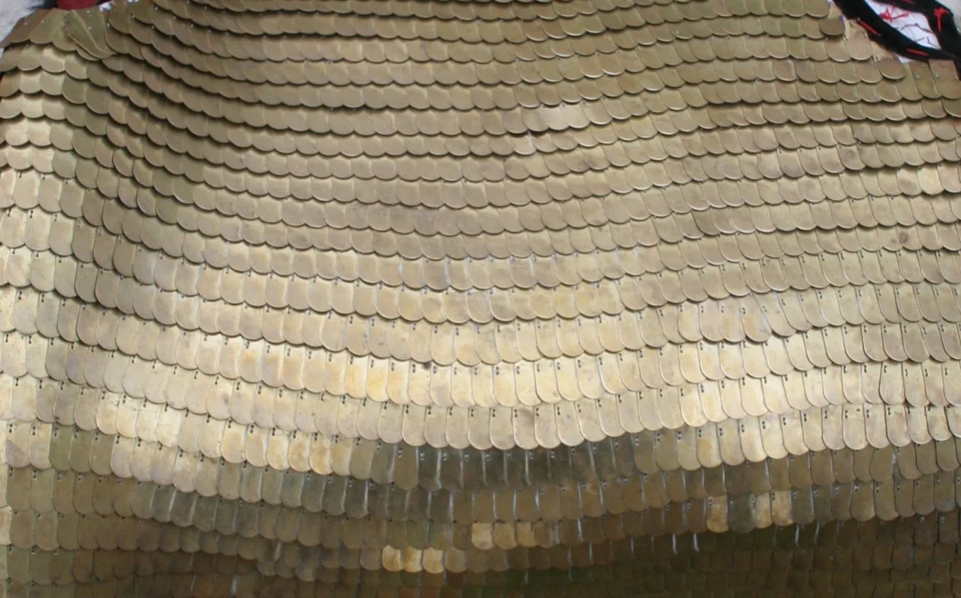 Detail of scale armor made of metal discs attached to each other