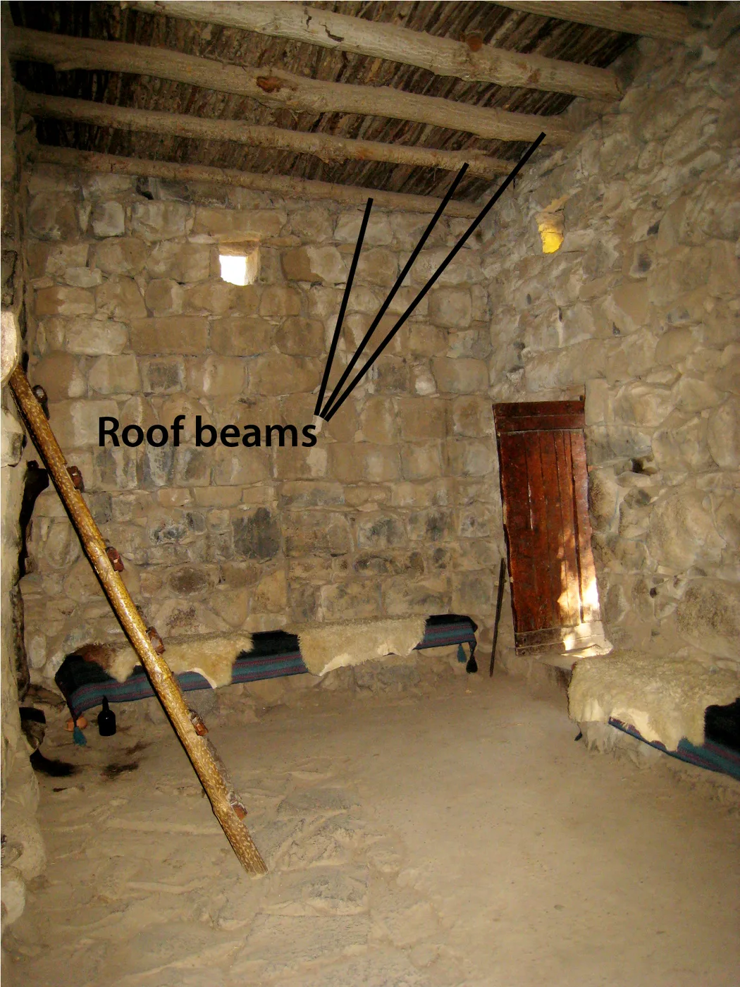 Roof beams in a house