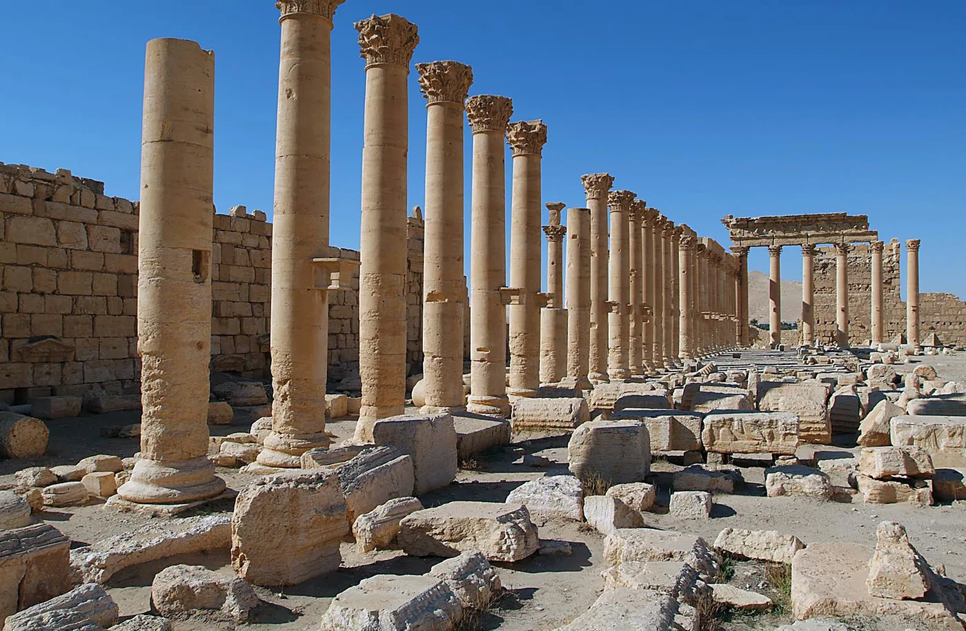 Columns surrounding the courtyard of the temple of Bel in Palmyra