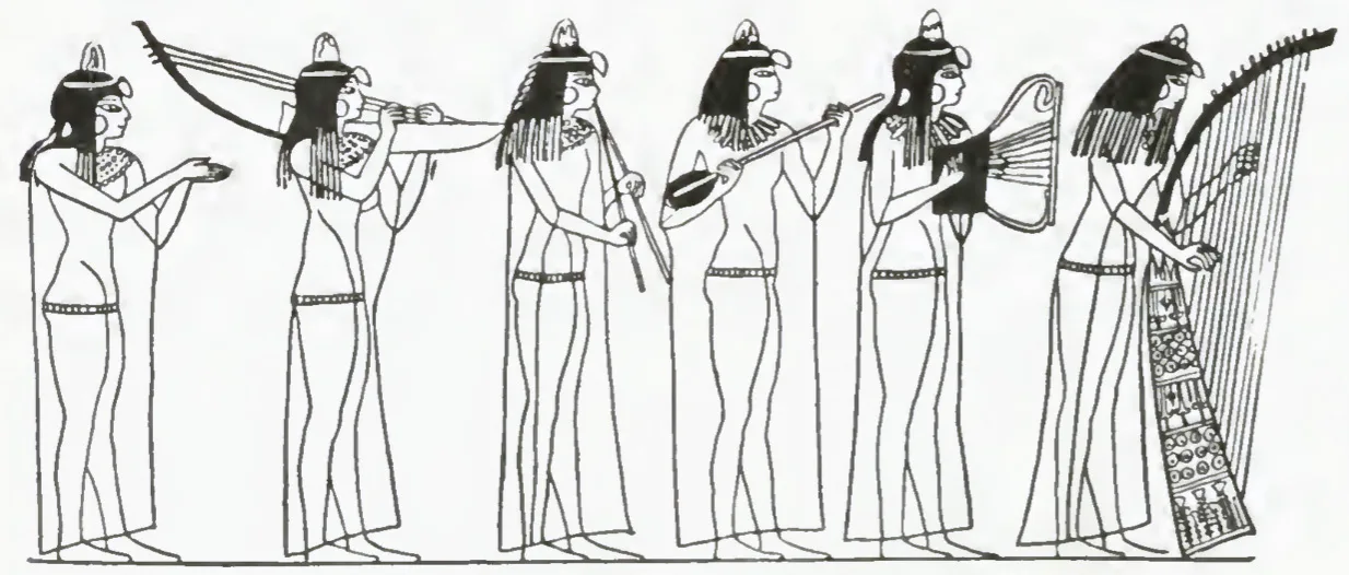 An Egyptian band plays a variety of stringed instruments