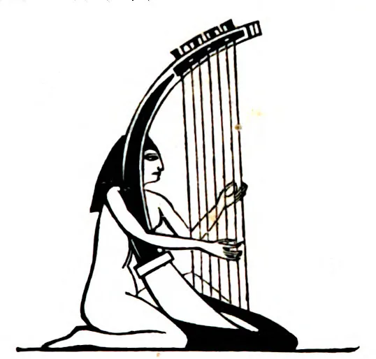 Drawing of an Egyptian arched harp